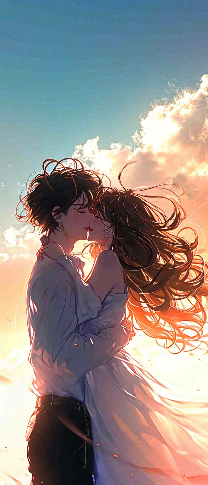 情人节情侣海上拥吻亲吻，爱情唯美落日海景