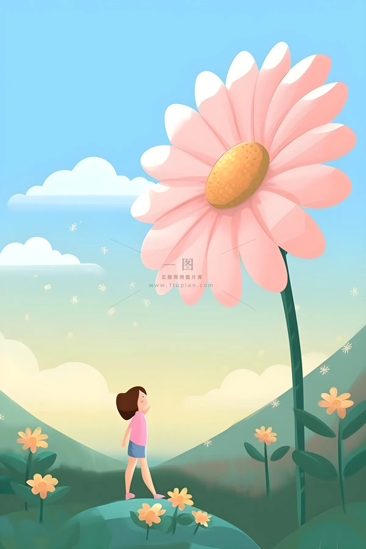 手绘插画花人物草原山森林大自然素材海报背景