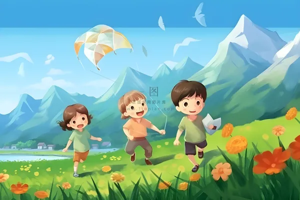 儿童孩子们大自然草原森林游玩卡通背景 儿童孩子们大自然草原森林游玩卡通背景