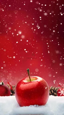 雪地里的红苹果雪花平安夜红色背景