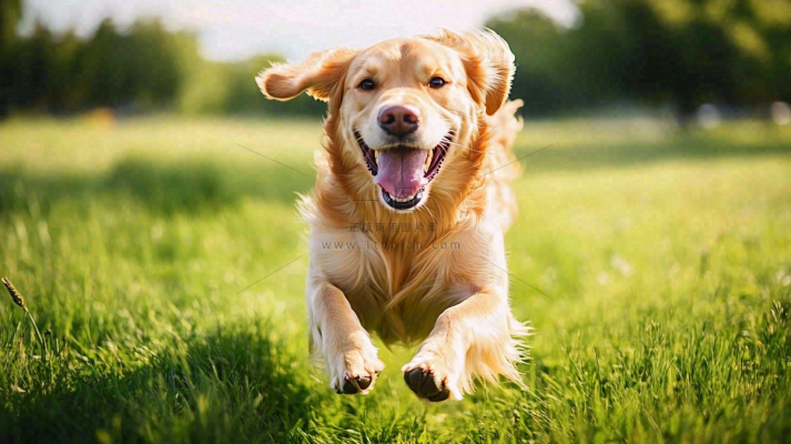 草丛里飞奔的金毛小狗宠物动物摄影图 草丛里飞奔的金毛小狗宠物动物摄影图