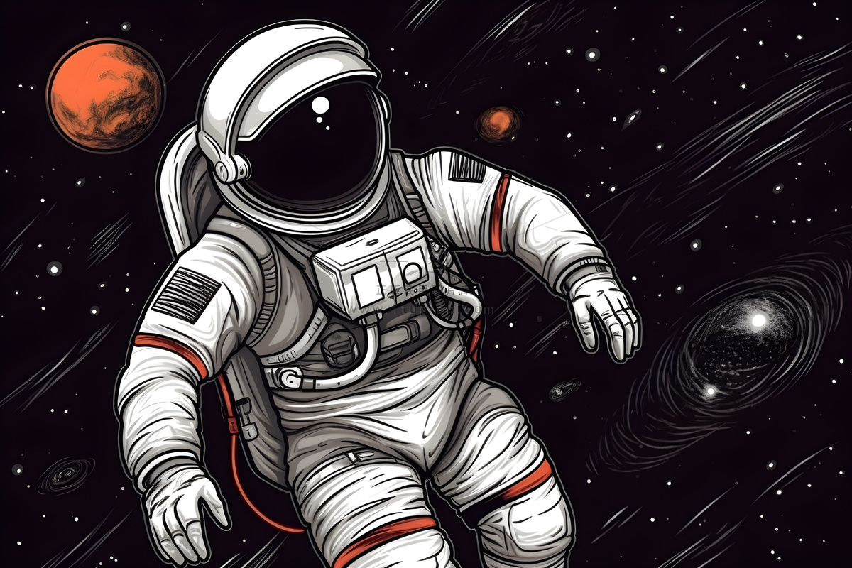 宇宙宇航员星空手绘插画海报背景素材