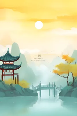 国风庭院简约清新阳光背景