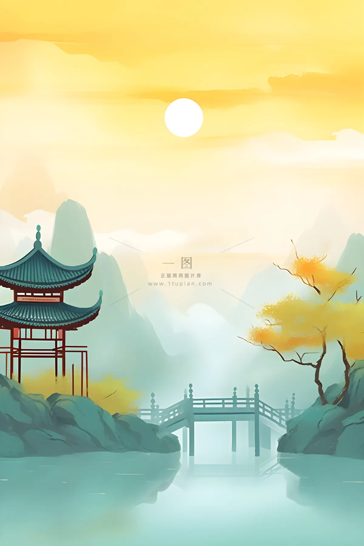 国风庭院简约清新阳光背景