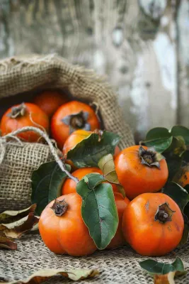 金黄成熟柿子水果秋天丰收秋分立秋摄影图