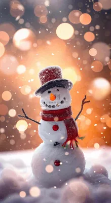 冬天雪地下雪戴帽子的雪人，可爱温暖小雪大雪冬至立冬