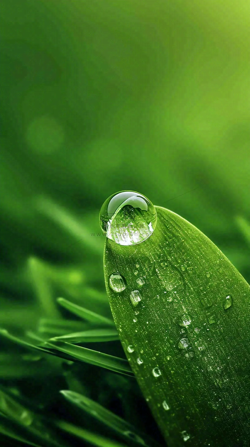 夏天绿植叶子露珠萌芽清新，雨水白露谷雨摄影图
