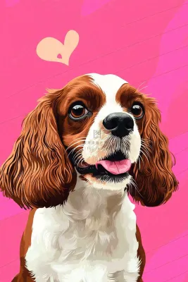 萌宠宠物小狗可爱玫红色插画背景 萌宠宠物小狗可爱玫红色插画背景