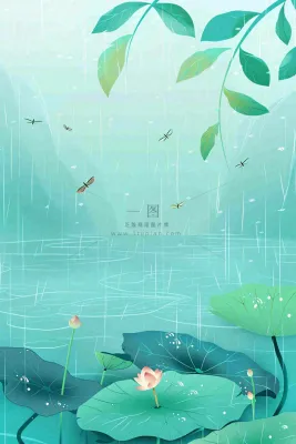春天雨季池塘里的荷花蜻蜓雨水谷雨惊蛰卡通插画背景 春天雨季池塘里的荷花蜻蜓雨水谷雨惊蛰卡通插画背景