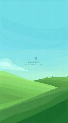 蓝天白云草地卡通扁平手绘插画春天绿色立春,春分 蓝天白云草地卡通扁平手绘插画春天绿色立春,春分