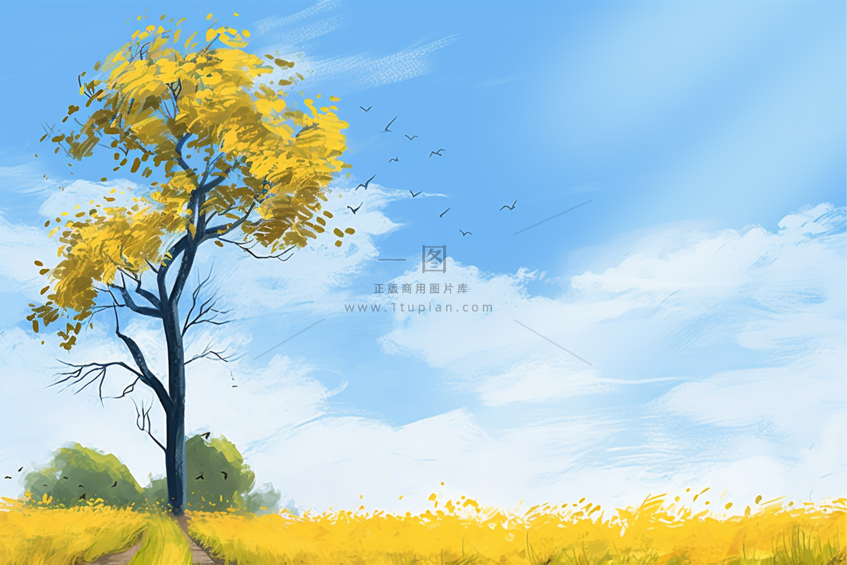 清新天空田园秋叶简约节气banner背景