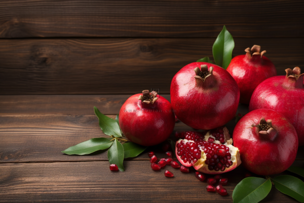 木板上的红石榴水果摄影图