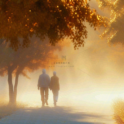 父母年长老人重阳节温馨落日背影