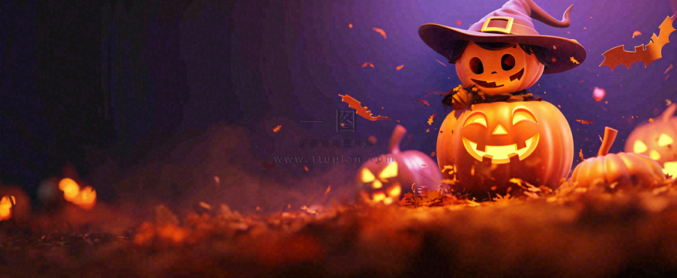 万圣节紫色黄南瓜黑色恐怖，疯狂奇幻鬼屋