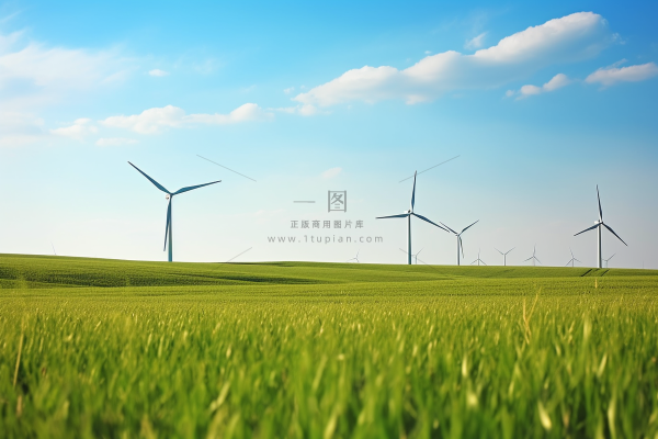 大草原风力发电蓝天白云摄影图