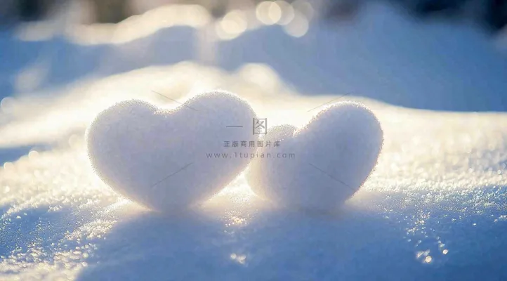 冬天雪地上的爱心雪球浪漫摄影图