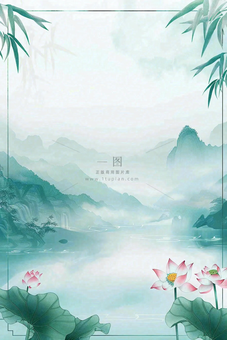 夏天荷花荷叶清凉小清新淡雅立夏夏至暑插画背景