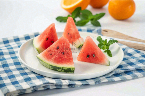 夏至西瓜蓝格子布小清新风格唯美大暑小暑处暑摄影图