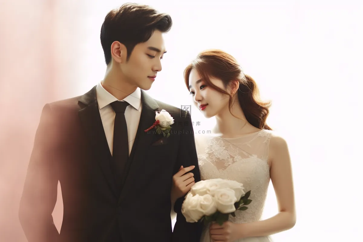 婚礼相拥的新婚夫妇摄影图