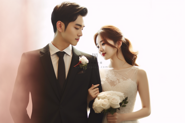 婚礼相拥的新婚夫妇摄影图