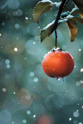 秋冬柿子树的果实寒冷霜降摄影图 秋冬柿子树的果实寒冷霜降摄影图