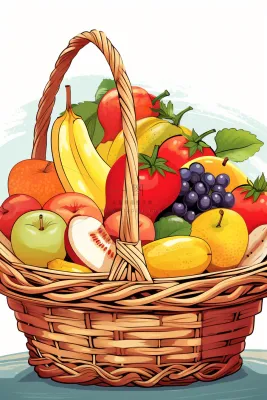 卡通插画水果篮装满的水果