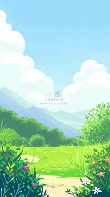 春天郊外露营旅行山脉蓝天白云草坪草地花丛，清新自然，惊蛰春分