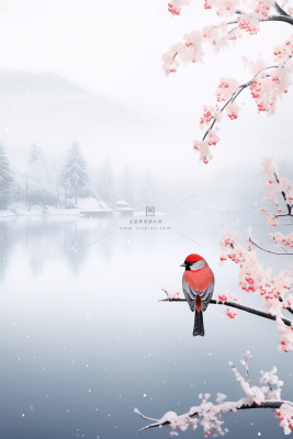 小雪温馨雪花冬天湖畔雪景节气海报背景 小雪温馨雪花冬天湖畔雪景节气海报背景