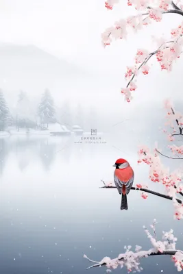 小雪温馨雪花冬天湖畔雪景节气海报背景 小雪温馨雪花冬天湖畔雪景节气海报背景