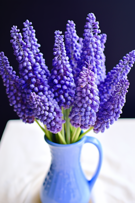 花瓶里装的葡萄花信子鲜花摄影图