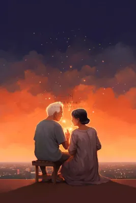 夜晚意境老人陪伴背景