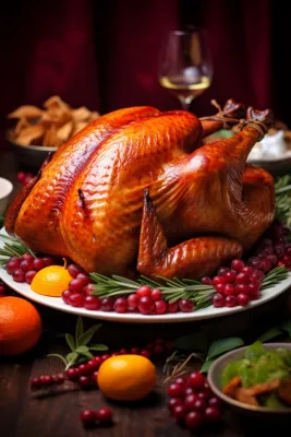 烤鸡感恩节餐桌美食摄影图