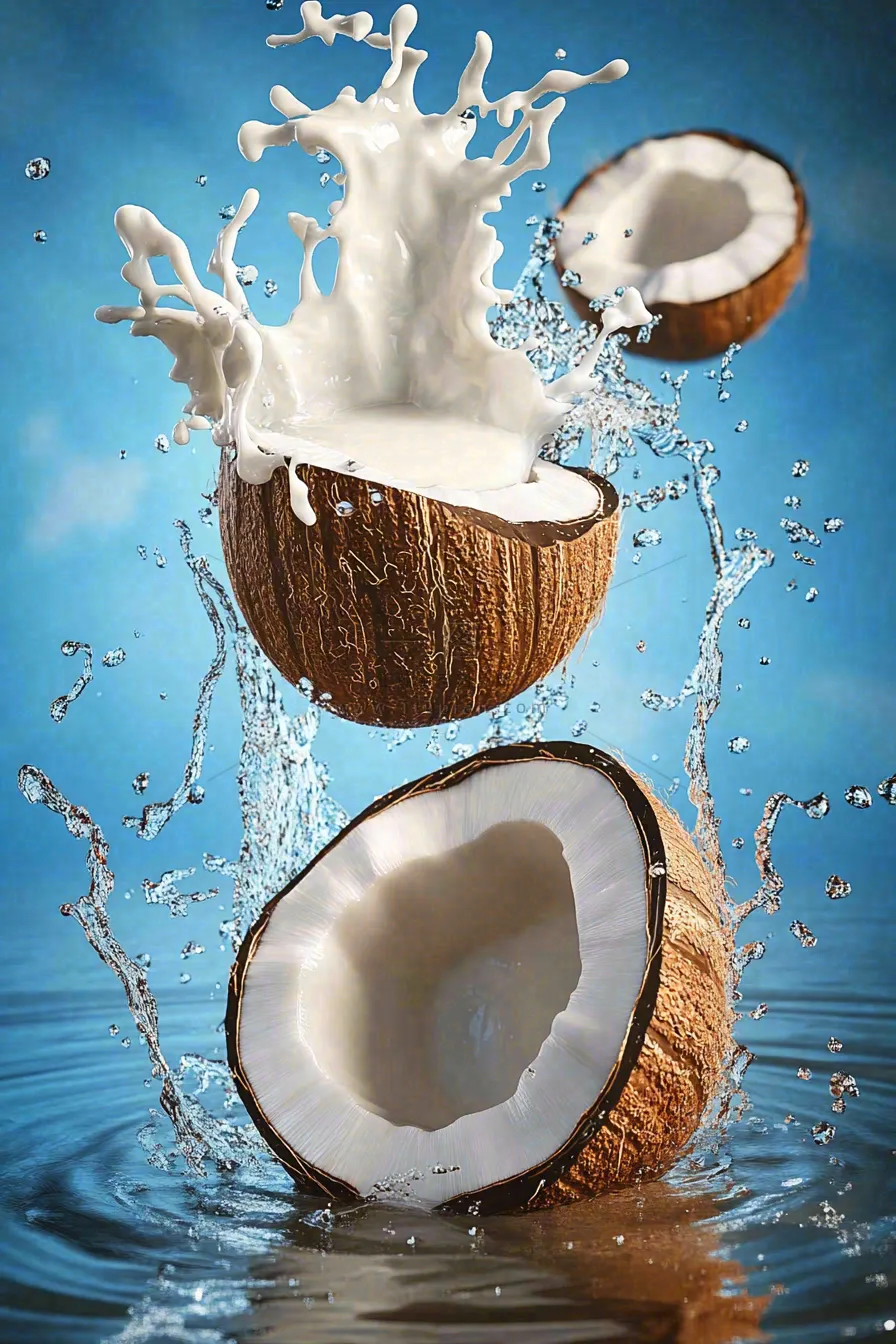  椰子汁飞溅新鲜果汁摄影图