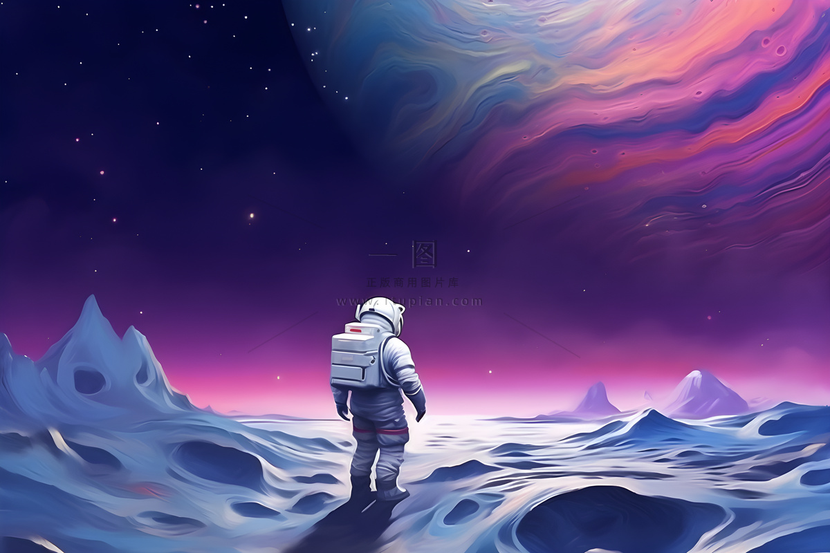 航天员太空紫色星空背景