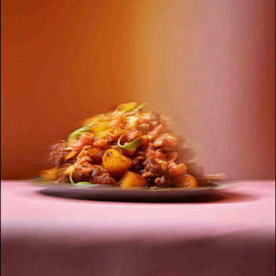 美食寿司水果烤肉拼盘蔬菜，朦胧摄影质感摄影图