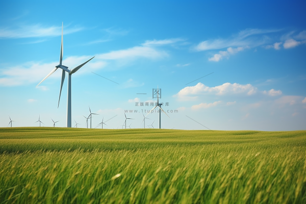 大草原风力发电蓝天白云摄影图