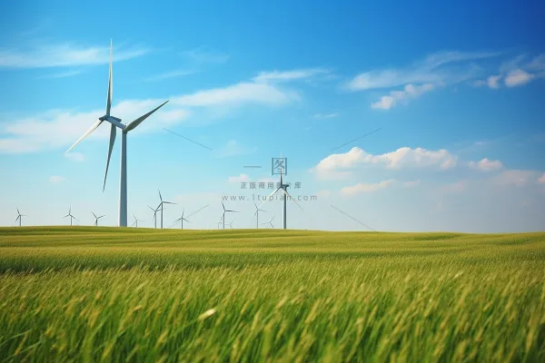 大草原风力发电蓝天白云摄影图