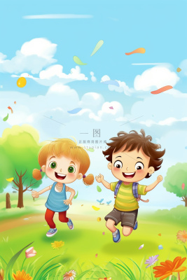 清新儿童草地玩耍背景 清新儿童草地玩耍背景