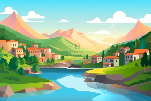 自然景色清新扁平插画背景 自然景色清新扁平插画背景