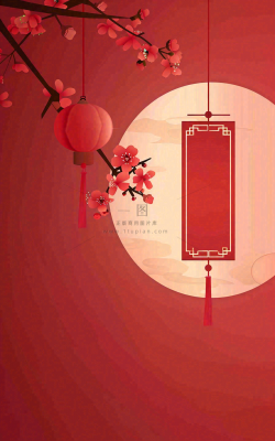 红色国风背景梅花花朵插画元旦背景 红色国风背景梅花花朵插画元旦背景