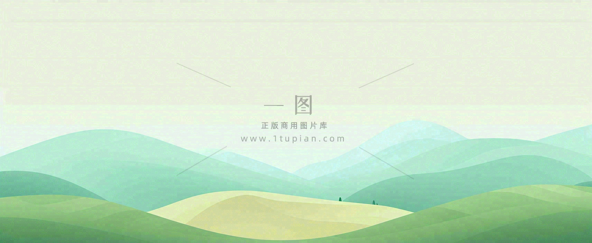 春天手绘绿色山坡春分,踏青,春游