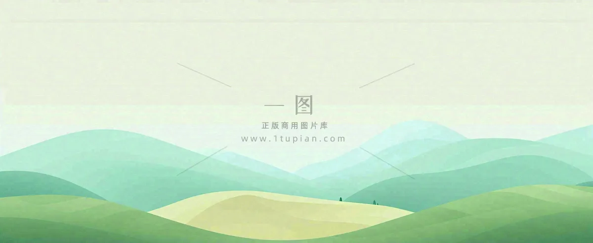 春天手绘绿色山坡春分，踏青，春游