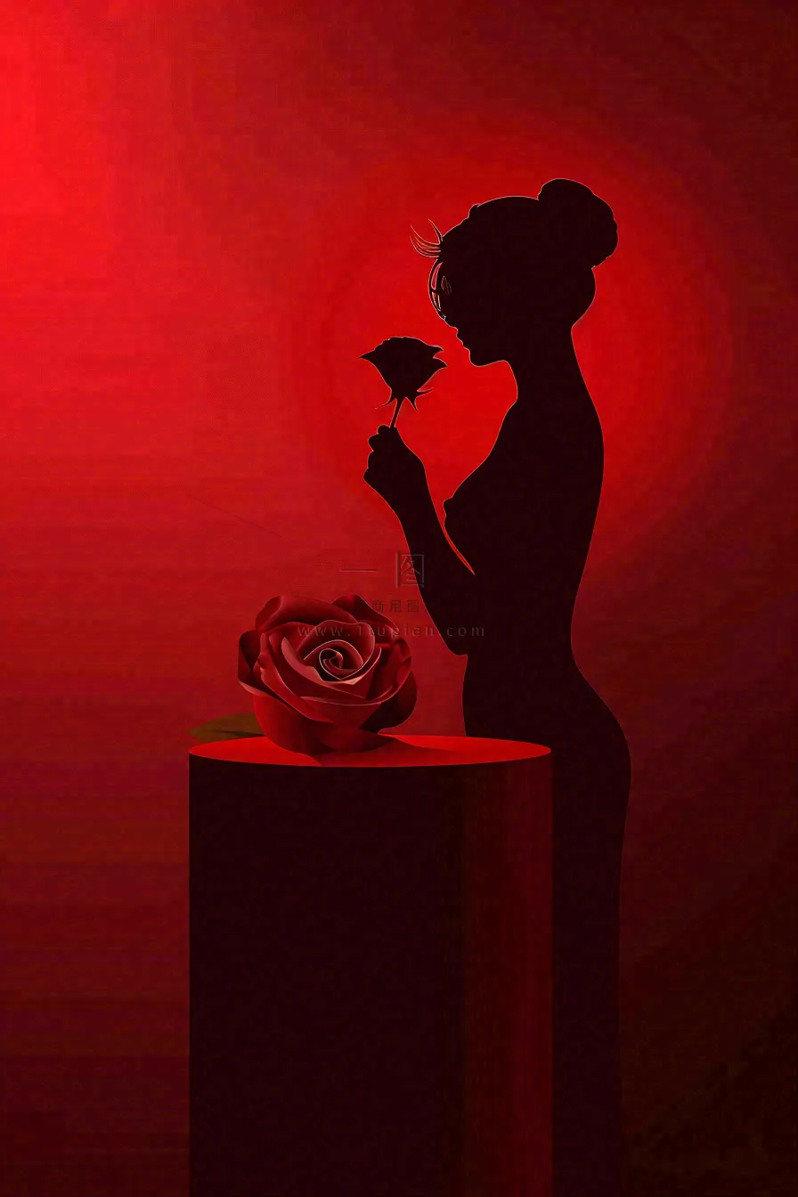 红色玫瑰花展台女生节女神妇女节情人节七夕插画背景