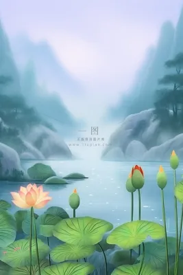 紫色简约国风莲花傍晚背景