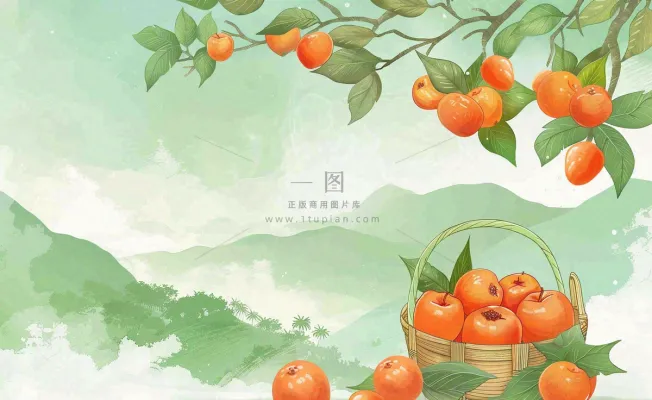 秋天丰收季果树成熟果篮橘子黄杏处暑立秋秋分卡通插画背景 秋天丰收季果树成熟果篮橘子黄杏处暑立秋秋分卡通插画背景