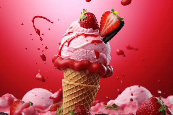 夏日草莓冰淇淋清凉蛋筒甜点摄影图 夏日草莓冰淇淋清凉蛋筒甜点摄影图