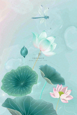 夏天小清新荷花荷叶静雅弥散风绿粉色蜻蜓立夏夏至处暑插画背景 夏天小清新荷花荷叶静雅弥散风绿粉色蜻蜓立夏夏至处暑插画背景