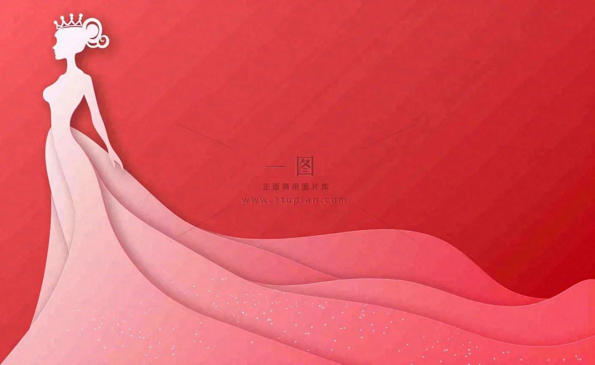 红色立体剪贴画女王女生节妇女节插画背景