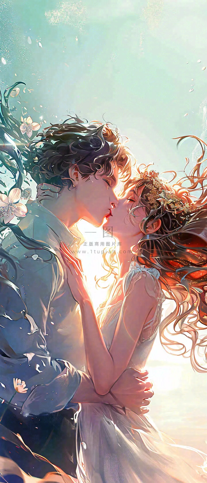 情人节情侣海上拥吻亲吻，爱情唯美落日海景