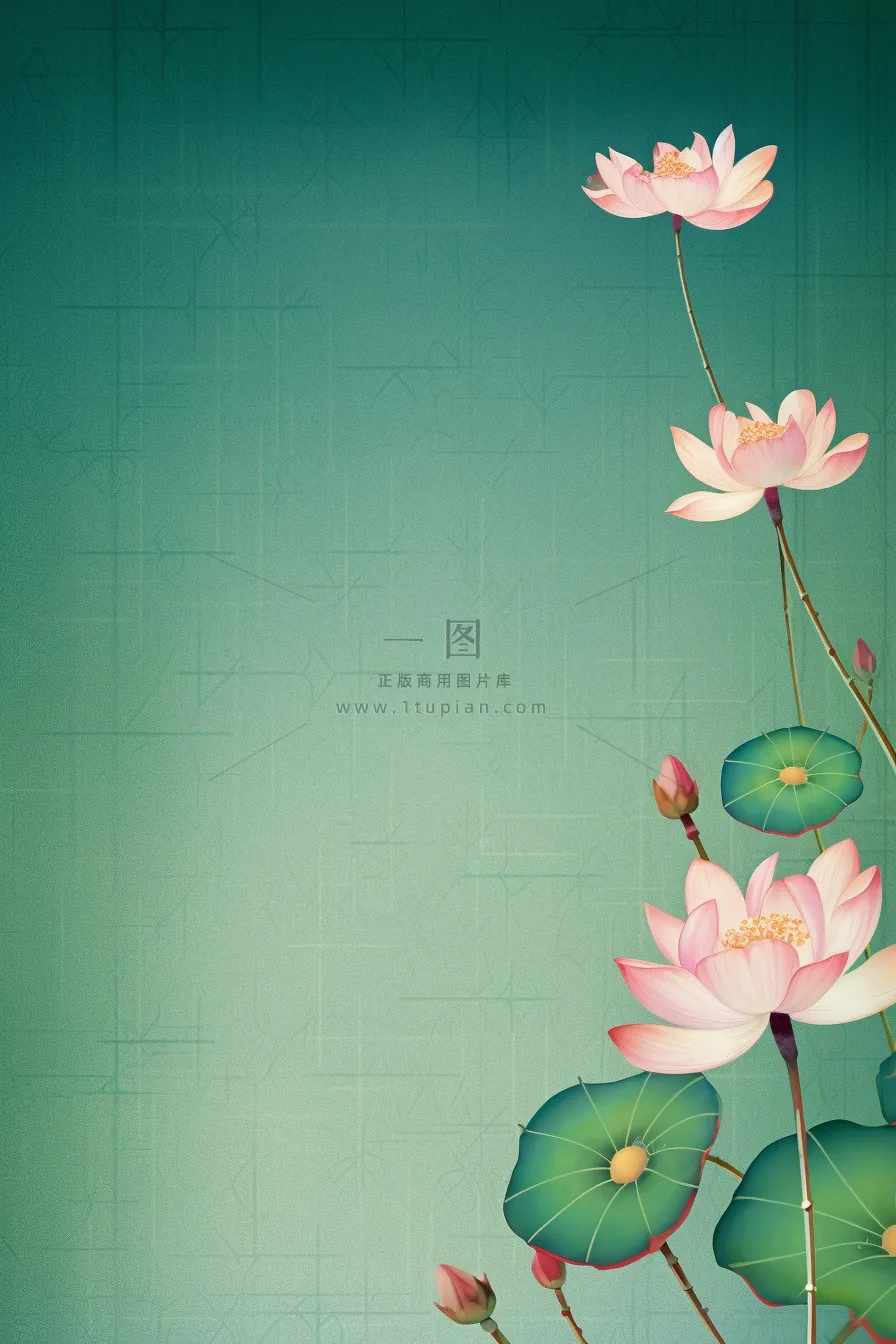 绿色高雅简约荷花国风背景